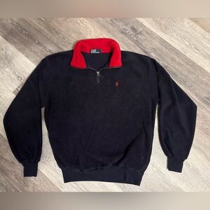 VTG POLO Ralph Lauren Navy 1/4 Zip Up Men Fleece Preppy Nautical RARE Size Small